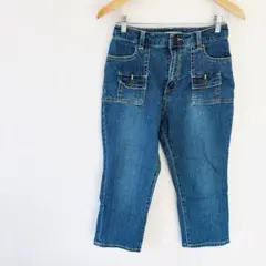クロップド丈デニムパンツ　Ｍサイズ相当　インディゴブルー　青系　ストレッチ