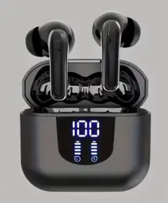 完全ワイヤレスイヤホン LEDディスプレイ Bluetooth イヤホン 黒
