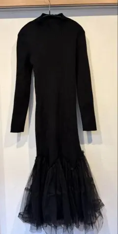 ブラック タイト フィットドレス レース M 黒 ニット ロング ワンピース