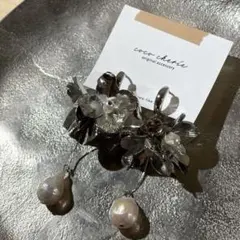 ハンドメイド　ピアス　パール　花モチーフ シルバー　真珠　フラワー