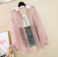 シースルーピンク長袖シャツ