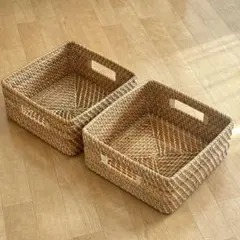 無印良品 重なるラタン角型バスケット 中×2個