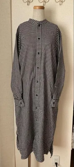 無印良品ギンガムチェック長袖シャツワンピース