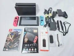 Switch本体 バッテリ強化版＋モンハン＋JYSアダプタ＋新品保護ガラスセット
