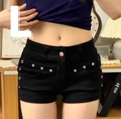 y2k ローライズショートパンツ Ｌ 平成グランジ ギャル 黒 韓国ファッション