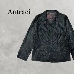 フェイクレザー ブルゾン ジャケット レディース 黒 大人カジュアル 裏地総柄