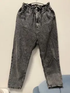 WEGO ワイドパンツ カーゴパンツ ブラックデニム ウォッシュ加工