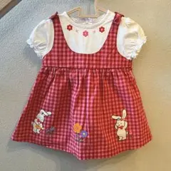 チエコサク ミキハウス 赤いギンガムチェックワンピース 80