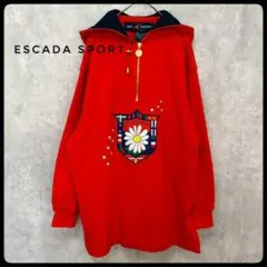 90s　香港製　ESCADA SPORT　ロゴ刺繍　ハーフジップパーカー　M相当
