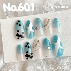 ネイルチップ‪‪♡ブルー 青 水色 量産型地雷韓国ワンホンイニシャルフラッシュ