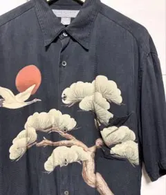 美品 Schott コウモリ柄 半袖シャツ グリーン Mサイズ アロハシャツ