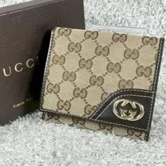 GUCCI グッチ 折財布 GG柄 GGキャンバス メタルバー 茶 2848 - メルカリ