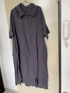 Samansa Mos2 フリル付きグレーシャツワンピース サイズF