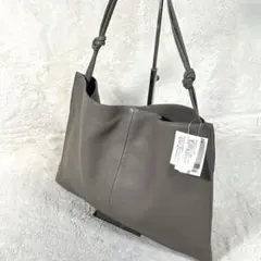 未使用【LAZY SUSAN】グレー レザー ショルダーバッグ ノットハンドル