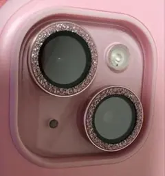 【新品未使用】ストーンラメ付きピンクiPhone15カメラ保護2つセット