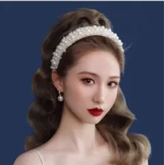 か…Frcolor パールカチューシャ ワイドバロック ブライダルヘアフープ …
