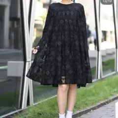 カネコイサオ 透かし編み 花モチーフ ニットワンピース ロング