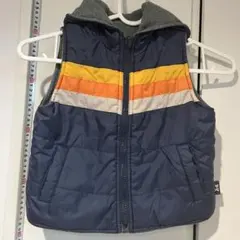 フード付きダウンベスト ネイビー ストライプ