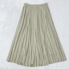 ユニクロ| シフォンプリーツロングスカート【M】ウエストゴム　ライムグリーン