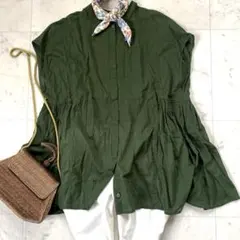 アーバンリサーチドアーズ コットン 100% バンドカラー シャツ グリーン