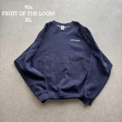 90sフルーツオブザルームJPMorgan刺繍スウェットXL紺USA製ネイビー