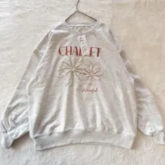 新品 レトロガール トレーナー 刺繍 ゆったり グレー ロゴ