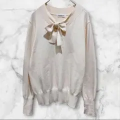 ナチュラルビューティーベーシック﻿ ベージュ リボン付き ニットセーター M