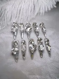 現品♡ 埋め尽くしネイルチップ ギャルネイル ロング　ハート　ワンホン シルバー