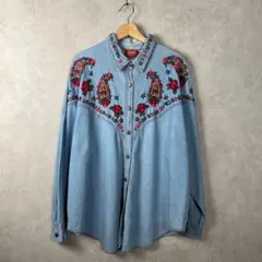 3点¥10,000 ビンテージ 古着 卸 レトロ 花柄刺繍ウエスタンシャツ 