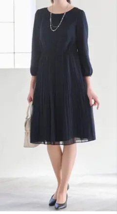 フェミニンプリーツワンピース　エニシス　オンワード　ネイビー　L　4 フォーマル