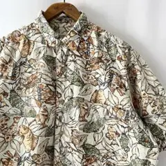 749]【美品】長袖ブラウス スカーフ柄 レトロ サーモンピンク 大きい 