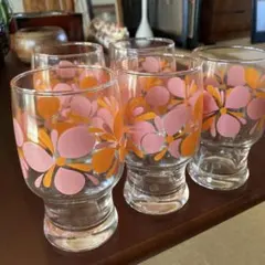 花柄ガラスコップ5客セット　昭和レトロ　ササキガラス
