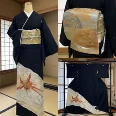 上品　黒留袖　袋帯　 ５点フルセット　結婚式　比翼仕立て　礼服　鳳凰　吉祥　末広のサムネイル