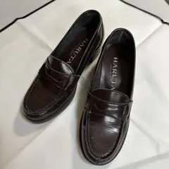 HARUTA ダークブラウン レザー ヒールローファー 23cm