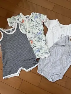 プチバトー　ショートロンパース×2、半袖合わせ下着×2 計　4枚セット