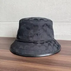COACH シグネチャー キャンバス レザー バケットハット ブラック M/L