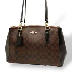 良品 COACH ハンドバッグ PVCレザー ブラウン シグネチャー - メルカリ