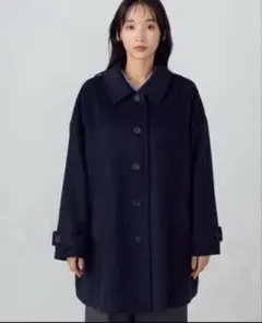 コムサイズム　ウール混ビーバー　ステンカラーコート　ネイビー　11号