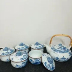 有田焼 幸祥窯 田沢幸祥 茶器揃 地紋山水 茶器 急須 湯飲み 蓋付 5客セット