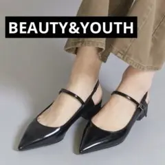 【美品】BEAUTY&YOUTH ポインテッド ストラップ パンプス 就活 黒