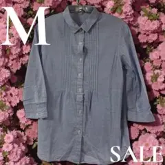 「即日発送」M golden bear青のボタンアップシャツ 半袖五分袖プリーツ