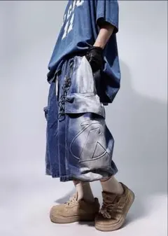 美品 00's Y2K C-boy style ワイド デニムショーツ L