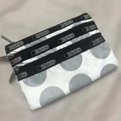 レスポートサック　ポーチ　　3ジップコスメティック　グレードット柄　白