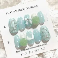 現品୨୧人気デザイン୨୧韓国ネイルチップ　水色ラメ　薔薇クローバー羽　バレリーナ