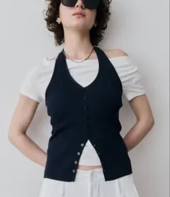 HANNE ホルターネックニットベスト ネイビー
