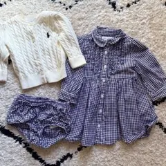 ラルフローレン ネイビーギンガムチェックワンピース カーディガン 70 女の子