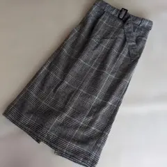 グレイル秋冬用チェック ベルト付きロングタイトスカートさ