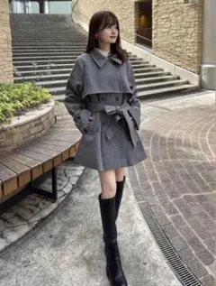 GRL 襟2Wayリボンベルト付きフェイクウールトレンチコート kz568