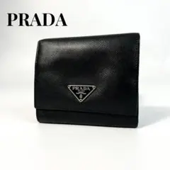 レア✨PRADA プラダ 三つ折り財布 三角ロゴ サフィアーノレザー 黒
