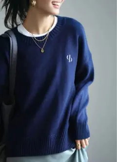 Saison de papillonロゴ　ニットプルオーバー ネイビー　古着